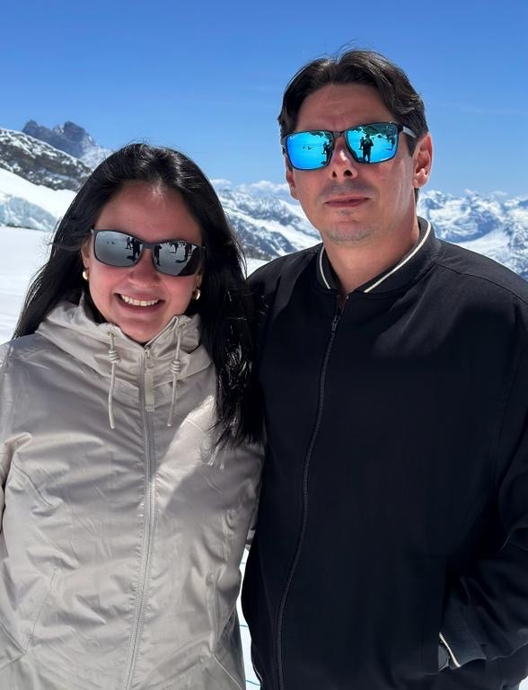 Paulo e Rebeca Bessa exploram os Alpes Suíços em férias na Europa